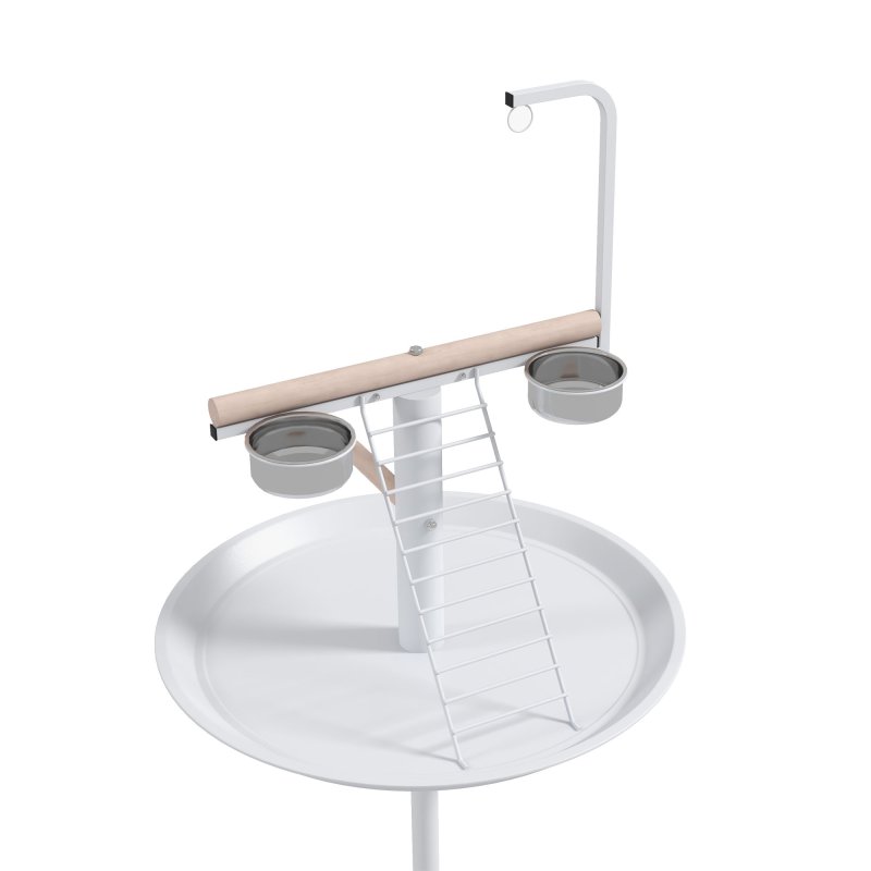 PawHut Bird Table, Bird Feeding Station with Wheels, Perches, Stainless Steel Feed Bowls, Round Tray for Indoor - White
