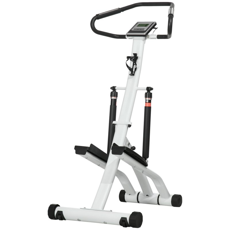 SPORTNOW Foldable Stepper Machine with 12-Level Hydraulic Resistance, Step Machine Exerciser with LCD Monitor and Drink Holder, for Home Fitness Workout, White and Black