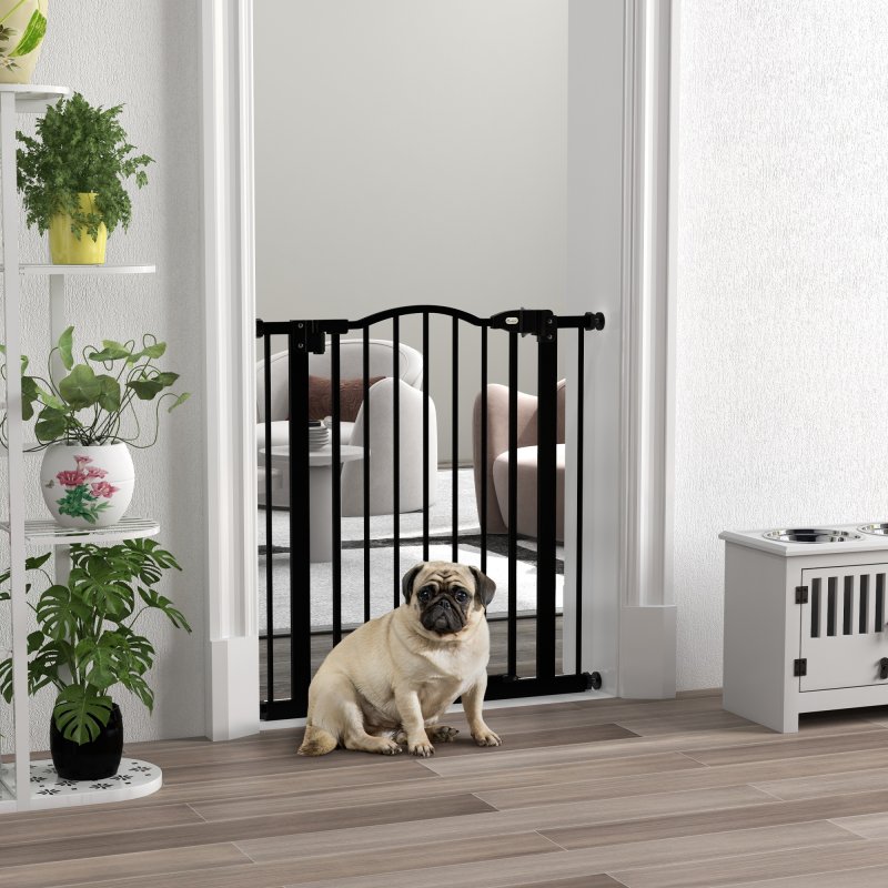 PawHut Pressure Fit Dog Stair Gate No Drilling Safety Gate Auto Close for Doorways, Hallways, 74-80cm Adjustable, 78cm Tall, Black