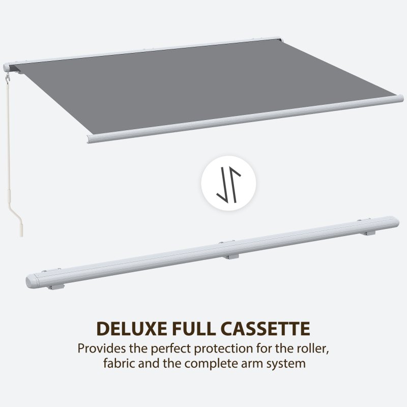 Outsunny 4x3m Full Cassette Electric/Manual Retractable Awning with Remote Controller, Sun Canopies for Patio Door Window with Remote Controller, Grey