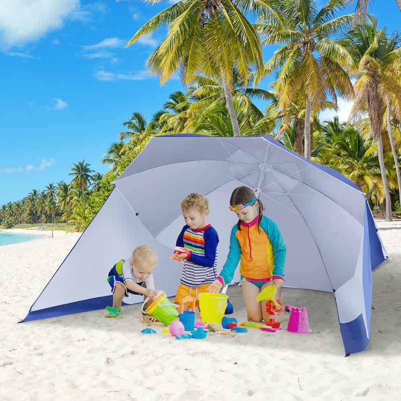 Outsunny 2m UV Protection Fishing Beach Umbrella Brolly Shelter w/ Side Panel Tent Blue