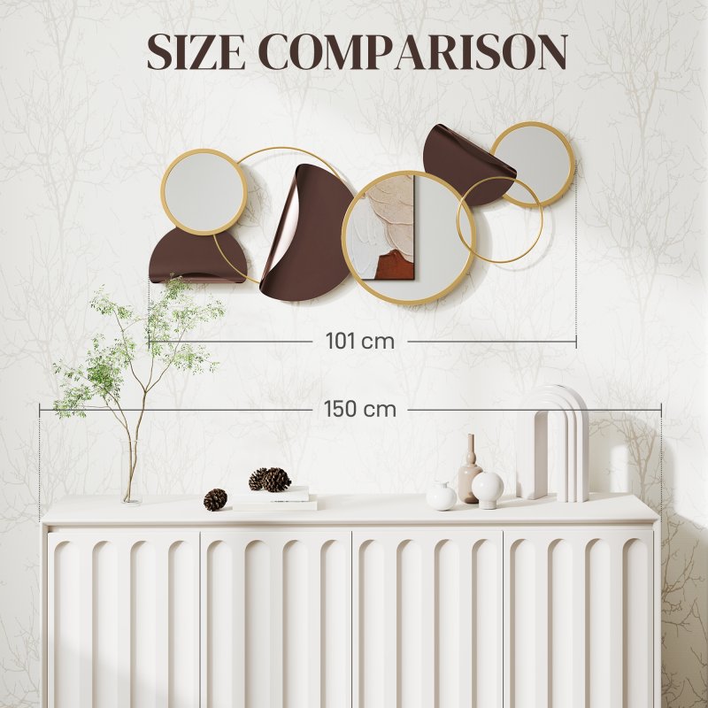 HOMCOM Metal Wall Art, Modern Decorative Mirror Decor, Hanging Home Wall Decoration for Living Room Bedroom Dining Room, Gold Tone