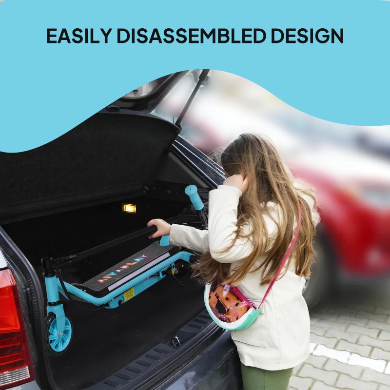 AIYAPLAY Electric Scooter for Kids Ages 6-14, with Dual Brakes, Flash Wheel and Colourful Light, Kids Electric Scooter E Scooter, Up to 12 KM/H & 10 KM, Blue