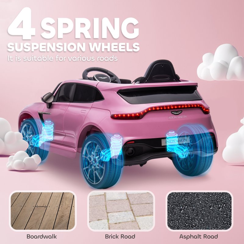 AIYAPLAY Aston Martin DBX Licensed 12V Kids Ride on Car, Kids Electric Car with Remote Control, 4 Suspension Wheels, LED Lights, Music, Horn, Slow Start, for Ages 3-6 Years, Pink