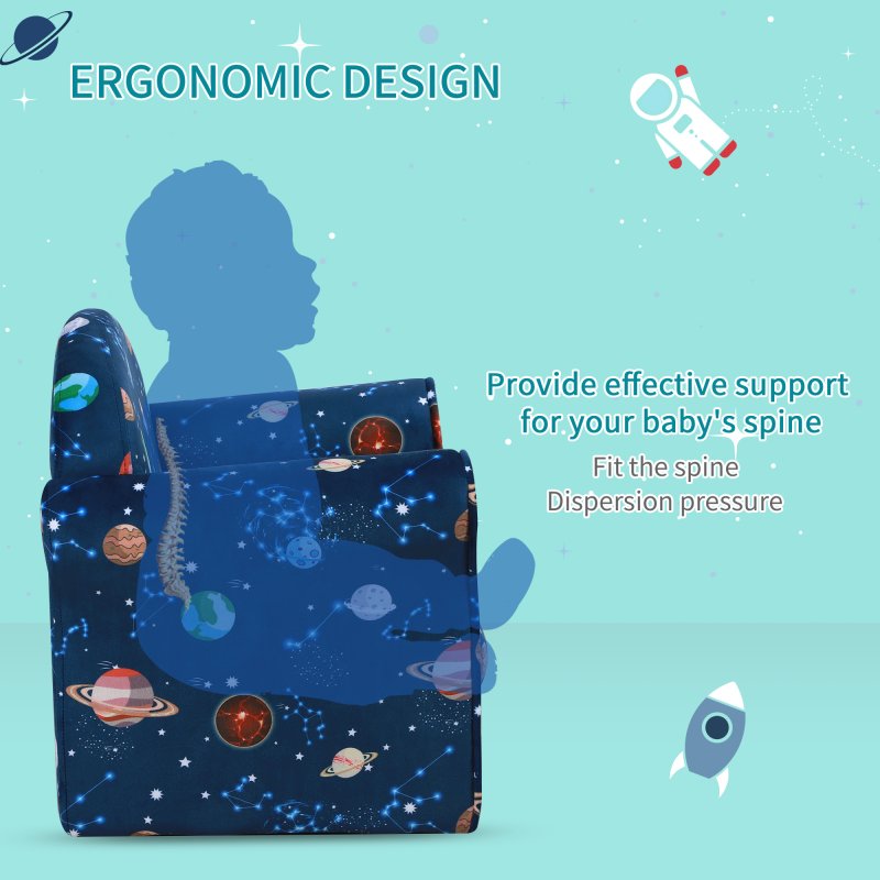 HOMCOM Children's Armchairs Toddler Chair Kids Mini Sofa Planet-themed w/ Non-slip Feet, for Bedroom, Blue