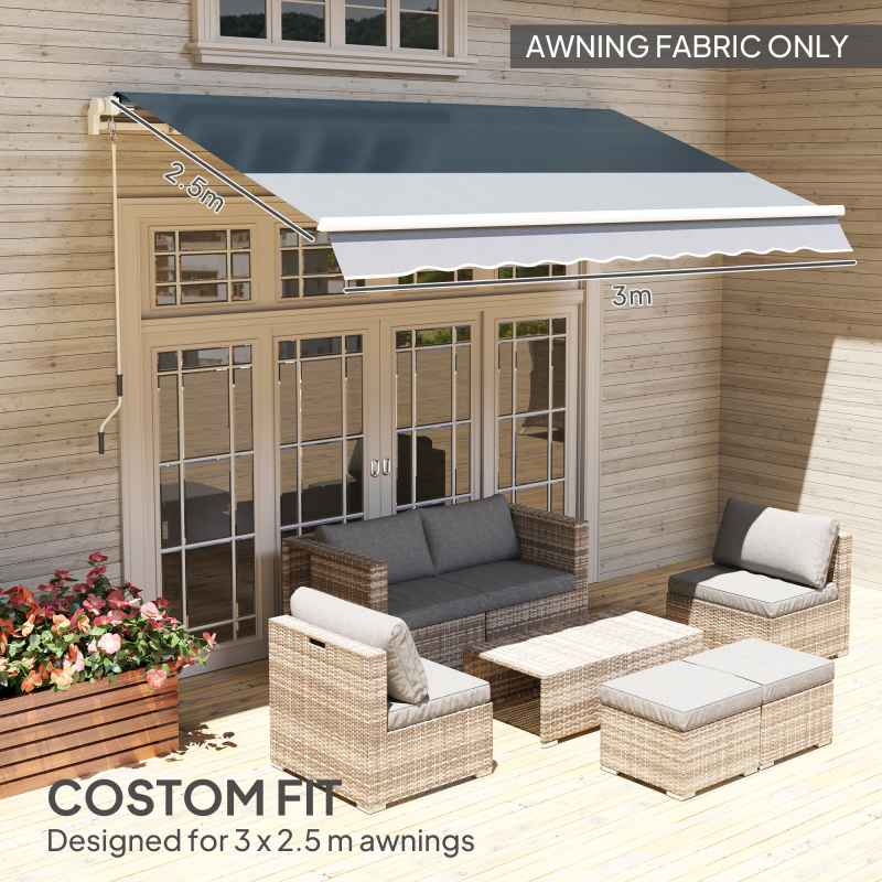 Outsunny Awning Replacement Canopy, Water Resistant UPF 50+ Sun Shade Cover for 3 x 2.5 m Garden Awning (Fabric Only), Grey
