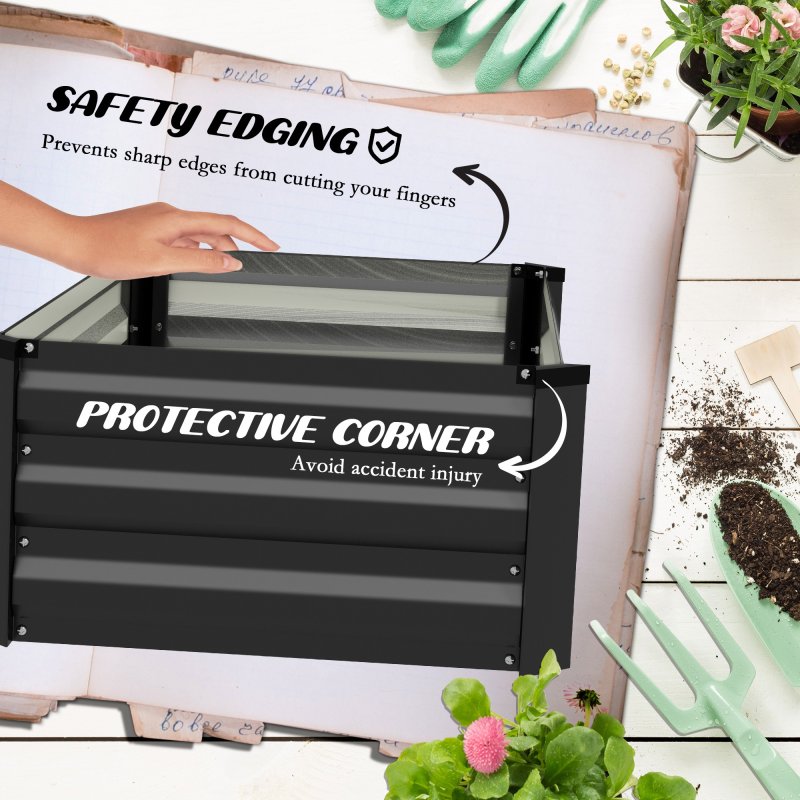 Outsunny Set of 2 Raised Garden Bed, Outdoor Planter Box with Galvanised Steel Frame for Growing Vegetables, Flowers and Herbs, 100 x 60 x 30cm, Grey