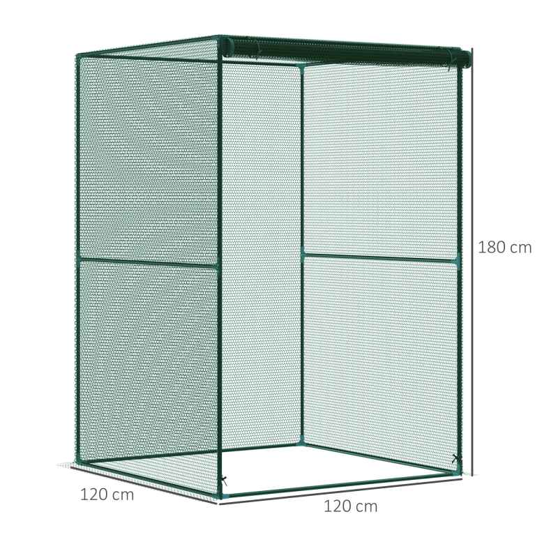 Outsunny Fruit Cage Bird Netting, Vegetable Plant Protection Tent with Zipped Door, Anti Bird, Insects, Small Animals, 1.2 x 1.2 x 1.8m, Dark Green