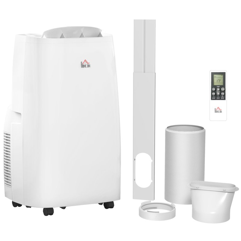 HOMCOM 14000 BTU Portable Air Conditioner, 3 in 1 Dehumidifier Cooling Fan, with Sleep Mode, Remote, LED Display, 24H Timer, Wheels, 40m², Window Venting Kit, A Energy Efficiency, White