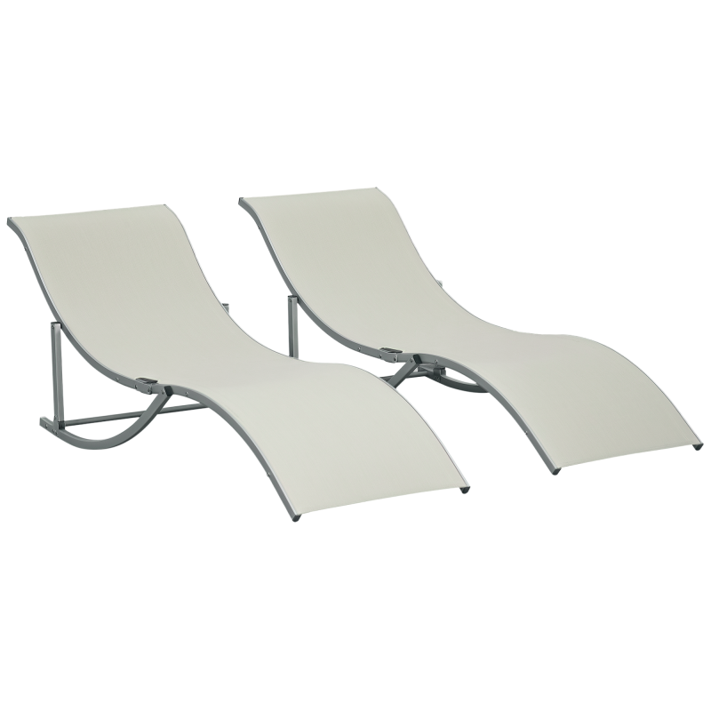 Outsunny Set of 2 S-shaped Foldable Lounge Chair Sun Lounger Reclining Outdoor Chair for Patio Beach Garden, Beige