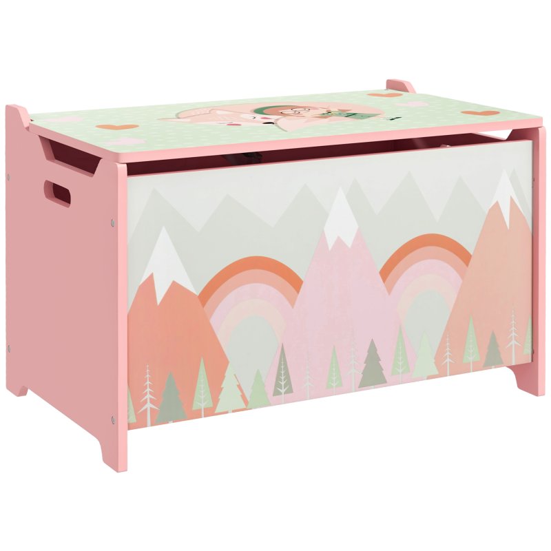 ZONEKIZ Toy Box, Kids Toy Chest with Lid, Safety Hinge, Cute Design - Pink