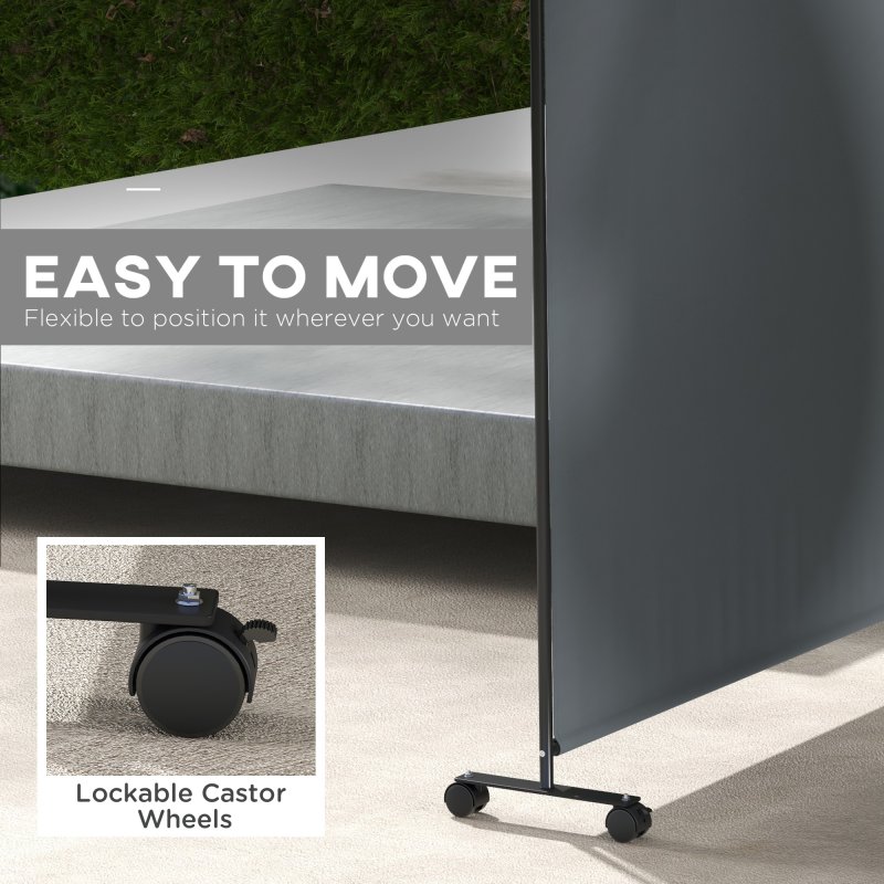 Outsunny Decorative Garden Partition Screen with Lockable Wheels, 6FT Portable Privacy Screen, Single Freestanding Metal Room Divider Panel for Garden Hot Tub Deck Pool, Dark Grey