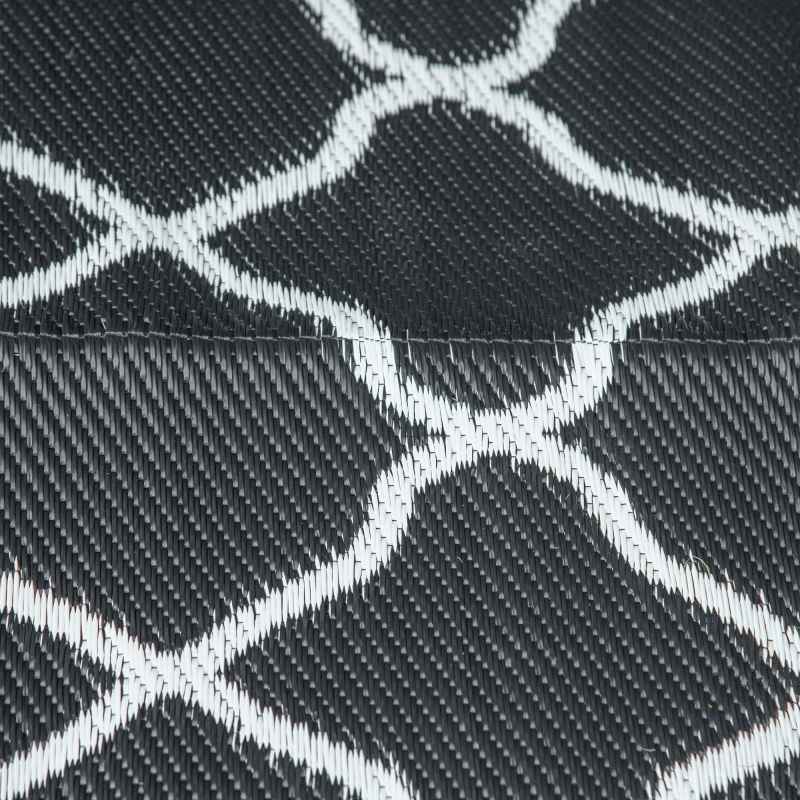 Outsunny Reversible Outdoor Rug with Carry Bag, Waterproof Plastic Straw Mat for Garden, Deck, RV, Picnic, Beach, Camping, 182 x 274cm, Black