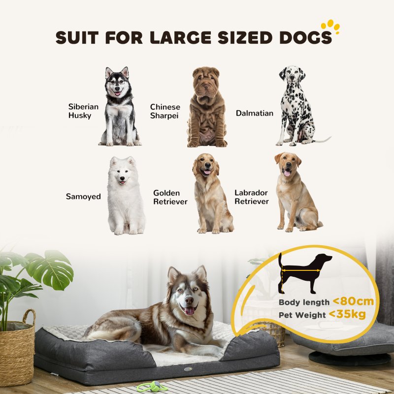 PawHut Dog Sofa Bed Pet Bed Dog Mattress with Removable Washable Cover, Anti-Slip Bottom, for Large Sized Dogs, 120L x 80W x 22Hcm - Charcoal Grey