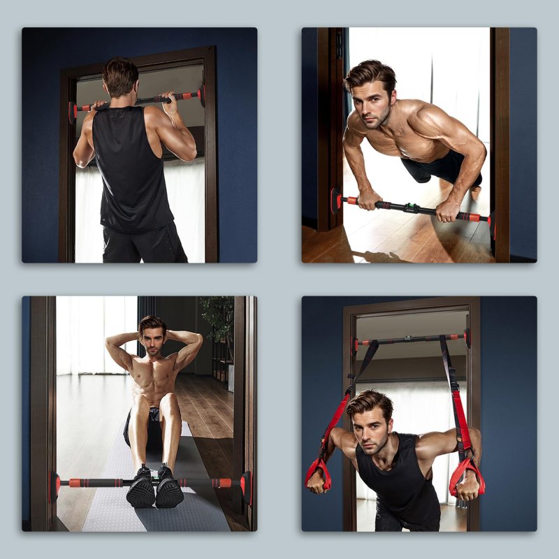 SPORTNOW Pull Up Bar Doorway No Screws, Door Frame Chin Up Bar with Level Metre, 92-120 cm (36.2"-47.2") Width Adjustable for Home Gym, Max Load 200kg