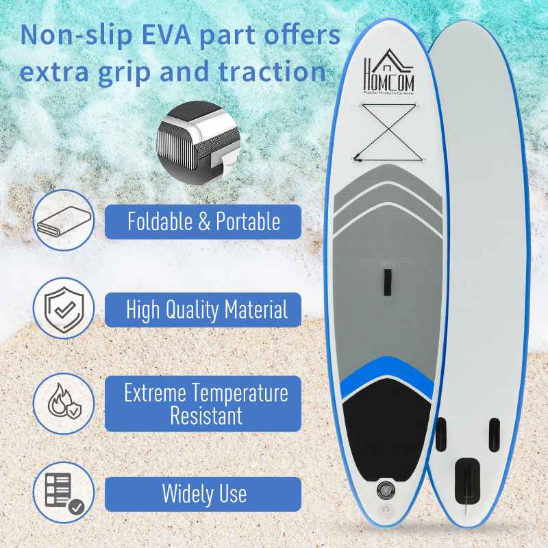 HOMCOM 10' x 32" x 6" Inflatable Stand Up Paddle Board, Non-Slip & Ultra-Light Deck with SUP Accessories, Adj Paddle, Backpack Bag, and Three Bottom Fins, for Youth Adults Beginner, Blue