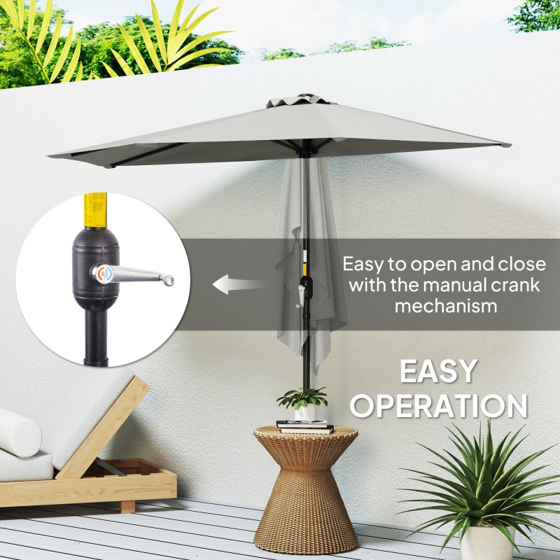 Outsunny 2.7m Garden Half Parasol, Outdoor Balcony Umbrella with 5 Steel Ribs, Patio Sun Shade, Light Grey