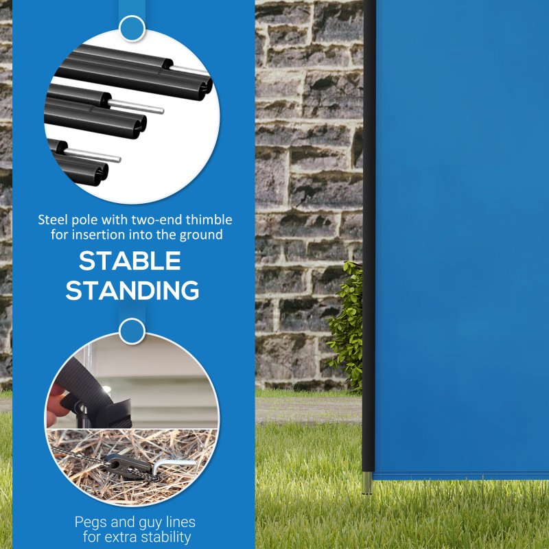 Outsunny 4 Pole Camping Windbreaks, Beach Wind Shield Shelter with Carry Bag and Steel Poles, Outdoor Caravan Privacy Shield, 540cm x 150cm, Blue