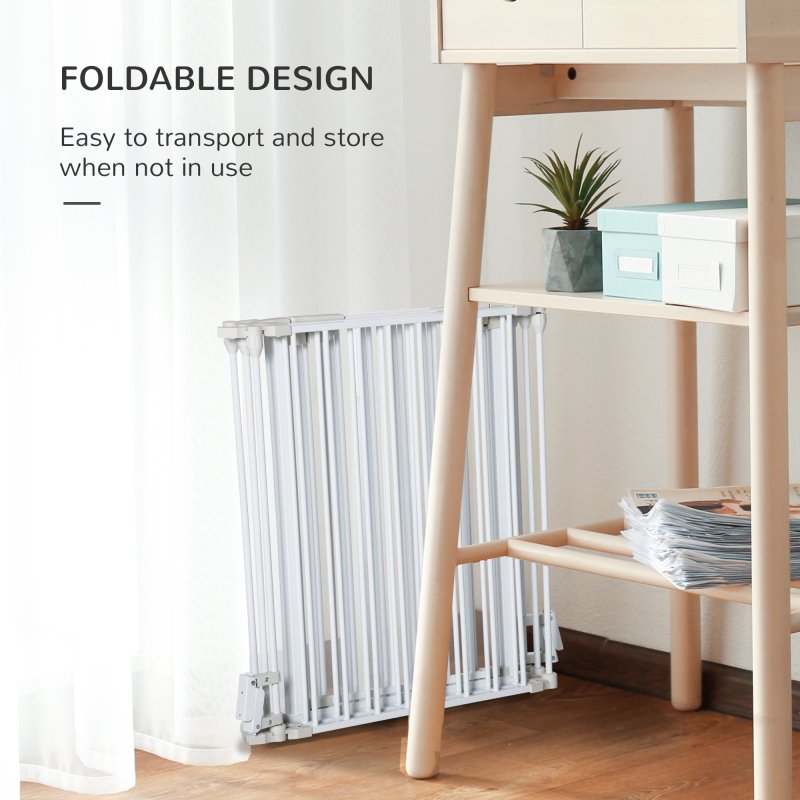 PawHut Pet Safety Gate, 5 Panels Playpen Fireplace, Metal Fence, Stair Barrier, Room Divider w/ Walk-Through Door - White