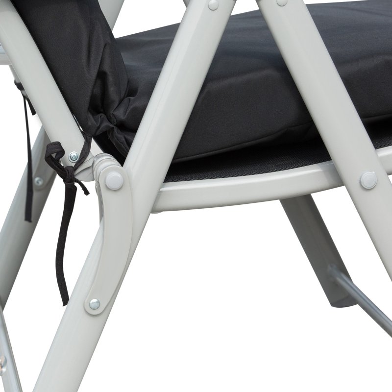 Outsunny Sun Lounger Steel Frame Outdoor Folding Chaise Texteline Lounge Chair Recliner with Headrest & 7 Levels Adjustable Backrest, Black