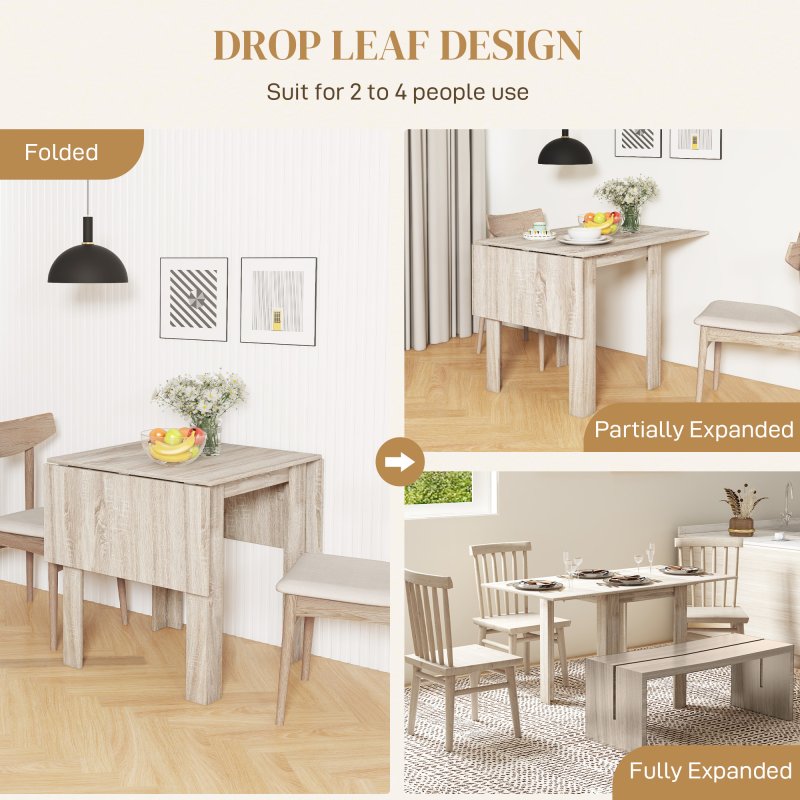 HOMCOM Folding Dining Table, Extendable Kitchen Table for Small Space, Drop Leaf Table for 2-4 People, Oak