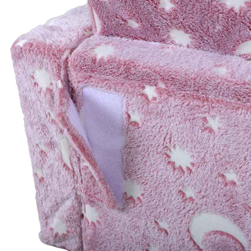 AIYAPLAY Kids Sofa Bed, 2 in 1 Kids Folding Bed Toddler Armchair with Glow in The Dark Stars Design, Washable Cushion and Cover, Convertible Kid Chair to Lounger for 1.5-3 Years Old, 1 Seater, Pink