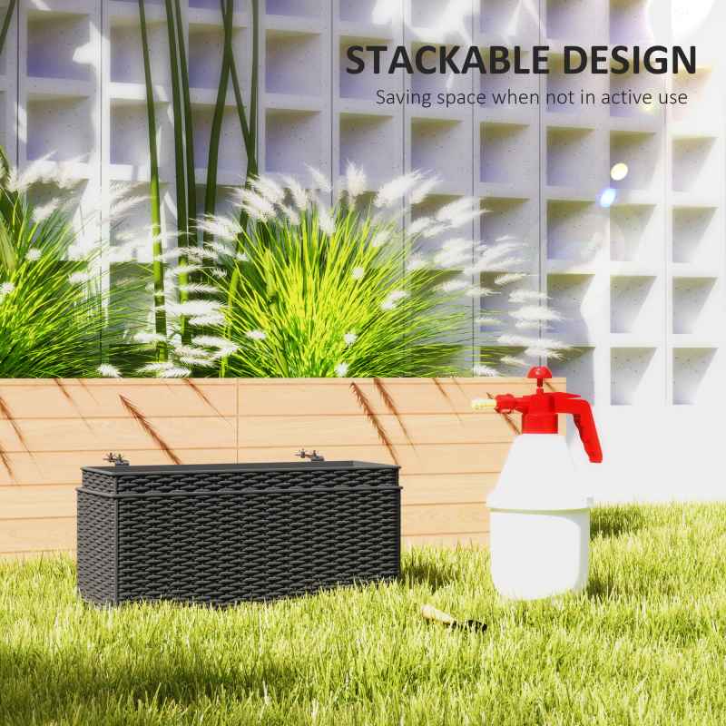 Outsunny Set of 2 Hanging Flower Boxes, 50 cm Long, Rattan Look Flower Pot with Drainage Holes and Hooks, Railing Box for Fence Balcony Garden
