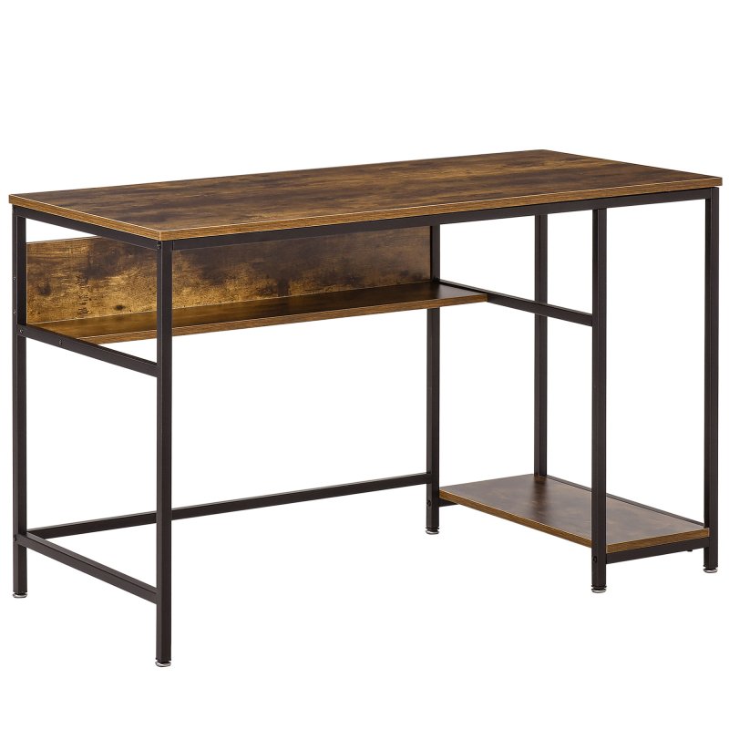 HOMCOM Computer Desk with Storage, 120 x 60cm Home Office Desk with 2 Shelves and Steel Frame, Writing Table for Living Room, Study