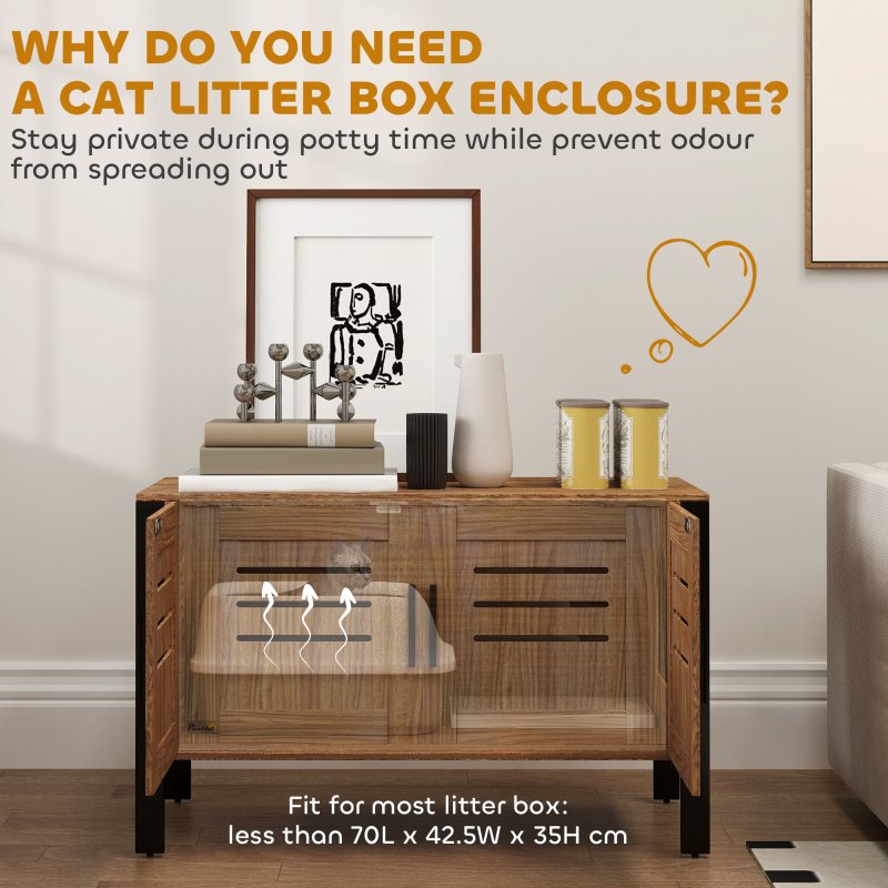 PawHut Cat Litter Box Enclosure, Hidden Litter Box Furniture Washroom with Tall Legs, Scratching Board, Double Doors, Ventilation Holes, Indoor Cat House Side End Table, 80 x 45 x 50 cm, Dark Brown