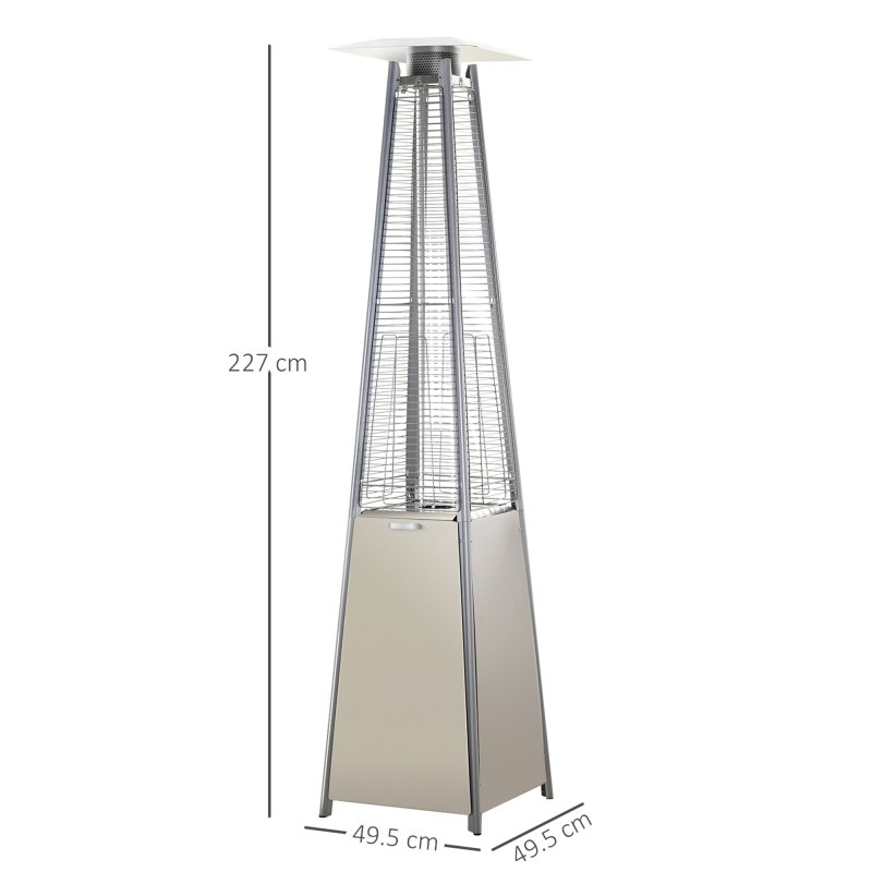 Outsunny 10.5KW Propane Patio Heater Freestanding Pyramid Gas Outdoor Tower Heater Warmer with Wheels, Rain Cover, Regulator and Hose - Silver