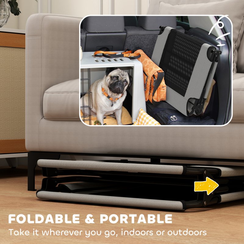 PawHut Raised Dog Bed, Portable Elevated Pet Cot with Breathable Mesh for Indoor Outdoor, for Large Dogs, 107 x 61 x 20 cm, Light Grey