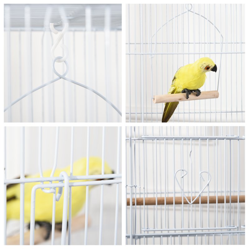 PawHut Bird Cage with Perches, Food Bowls, Swing, Parrot Cage for Budgie, Parakeet, Small Bird, 46.5 x 35.5 x 92cm, White