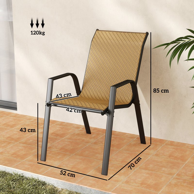Outsunny Stackable Outdoor Chairs Set of 4, Rattan Garden Chairs with Armrests and Backrest for Deck, Khaki