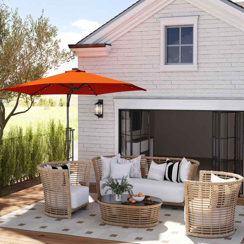 Outsunny 3(m) Cantilever Parasol with Solar LED and Easy Lever, Garden Parasol Umbrella with Cross Base and Waterproof Cover, Outdoor Sun Shades, Orange