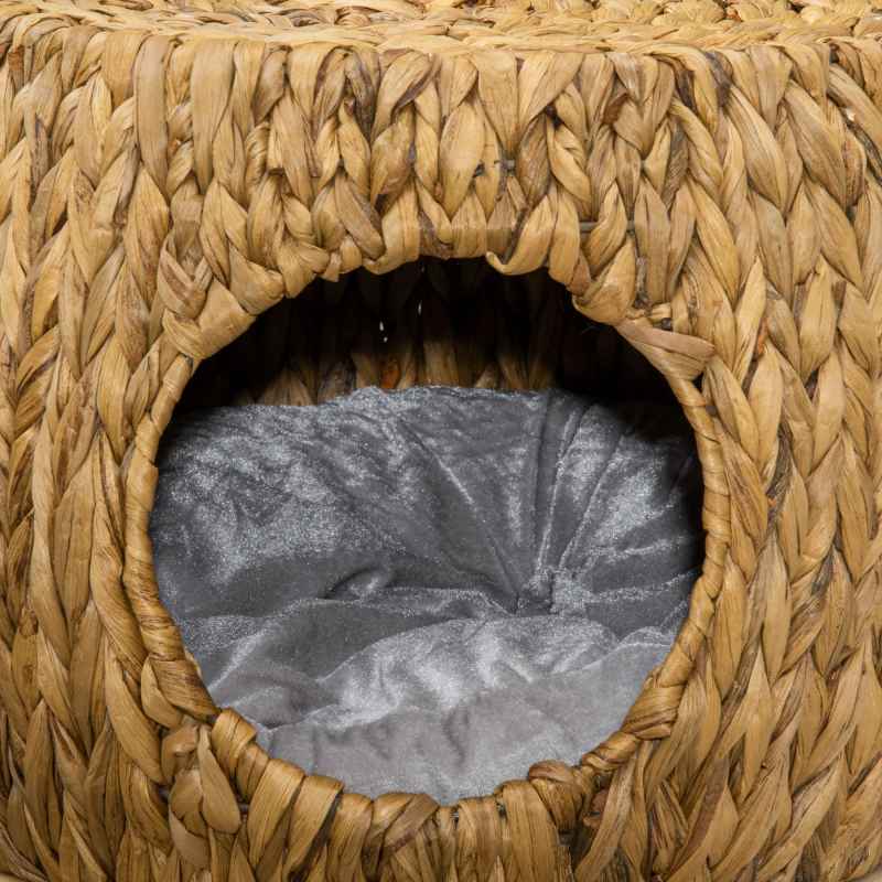 PawHut Wicker Cat House Stool for Rest, Rattan Kitten Bed for Indoor and Outdoor Use, Elevated Pet Bed with Soft Washable Cushion 44 x 43 x 41 cm