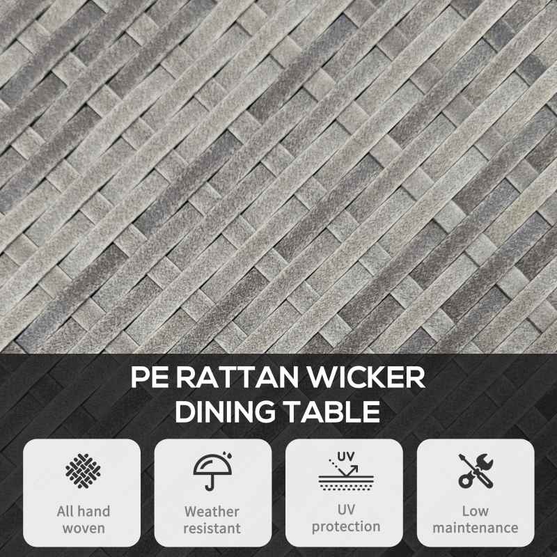 Outsunny 70 cm Outdoor Dining Table, PE Rattan Patio Table with Wood-plastic Composite Top for Balcony, Garden, Grey
