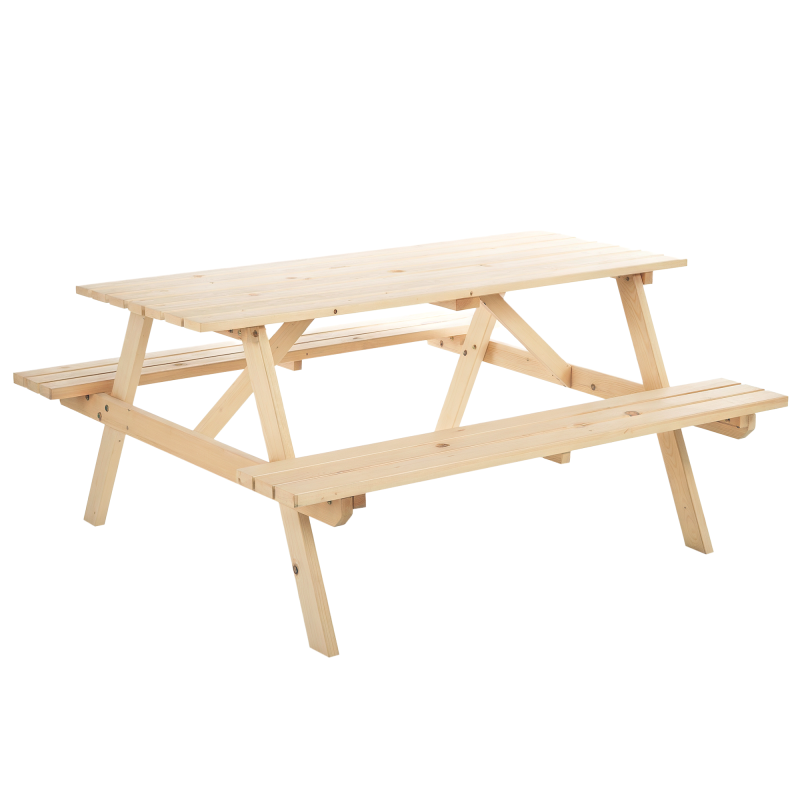 Outsunny 6 Seater Wooden Picnic Table Bench for Outdoor Garden or Patio with Parasol Cutout 150 cm Natural Wood Finish