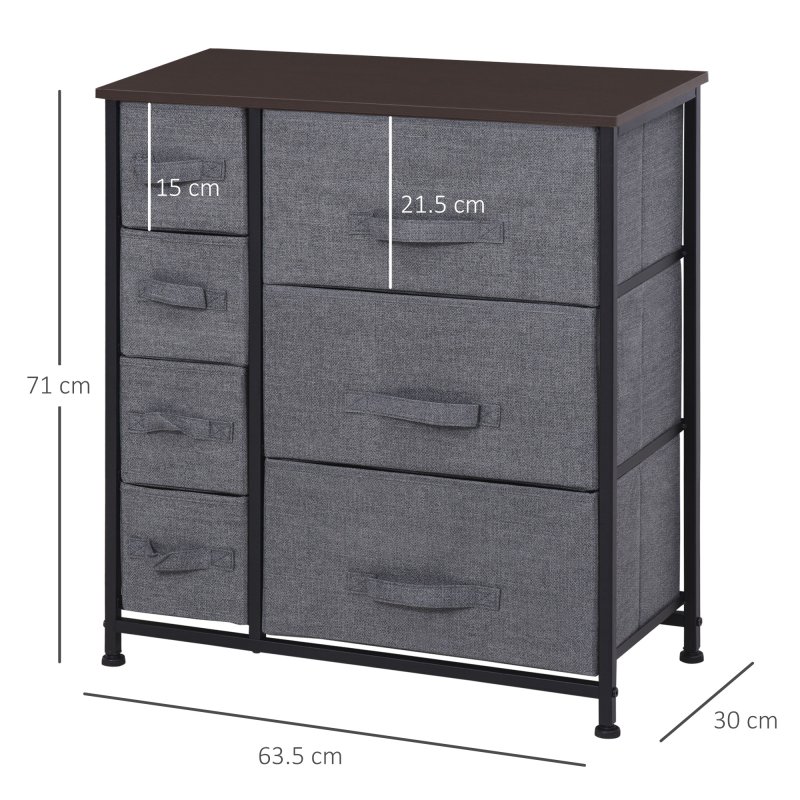 HOMCOM Chest of Drawers with 7 Drawers, Fabric Drawers with Large Storage Space, Drawers Dresser with Metal Frame, Adjustable Feet for Bedroom Living Room