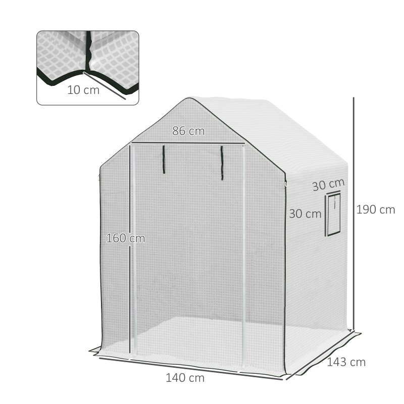 Outsunny Walk-in Greenhouse Cover Replacement with Roll-up Door and Mesh Windows, Reinforced PE Hot House Cover, COVER ONLY, 140 x 143 x 190cm, White