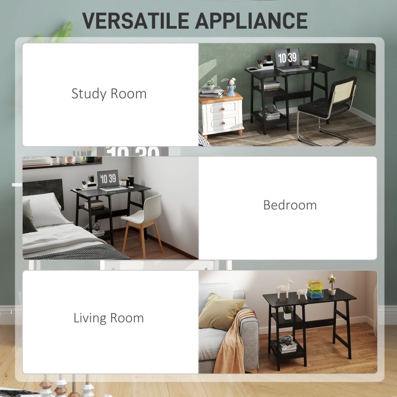 HOMCOM Compact Computer Desk with Storage Shelves, Study Table with Bookshelf, PC Table Workstation for Home Office, Study, Easy Assembly