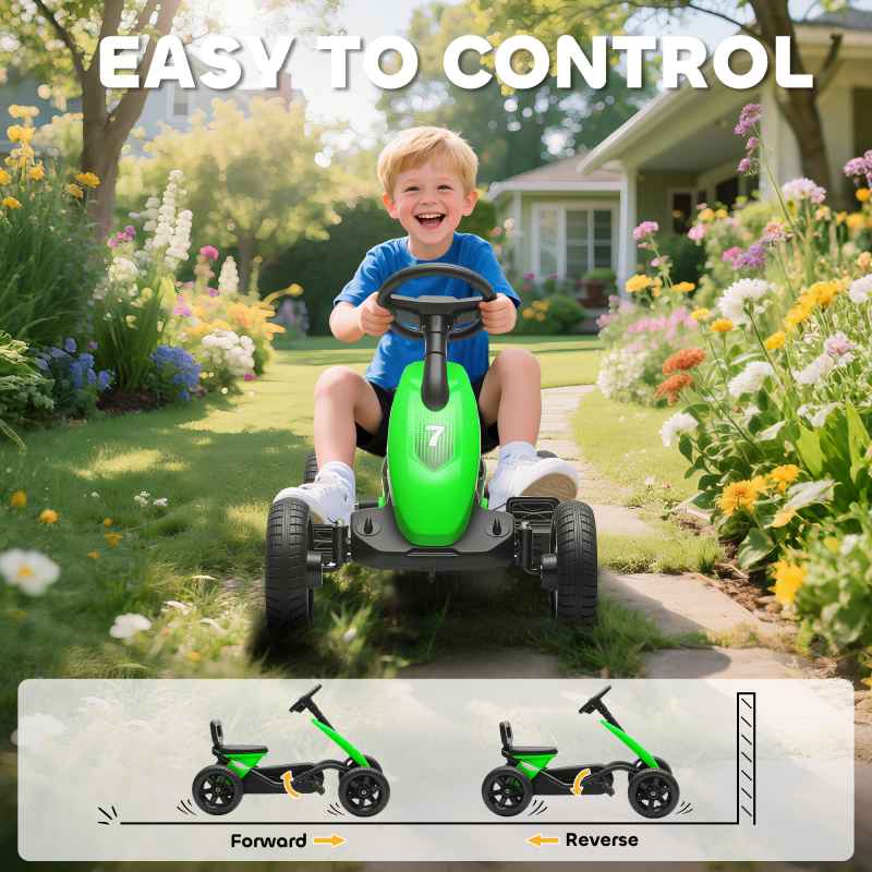AIYAPLAY Pedal Go Kart for Kids, Children Ride-On Race Car with Silent EVA Tyres, for 2-5 Years, Green