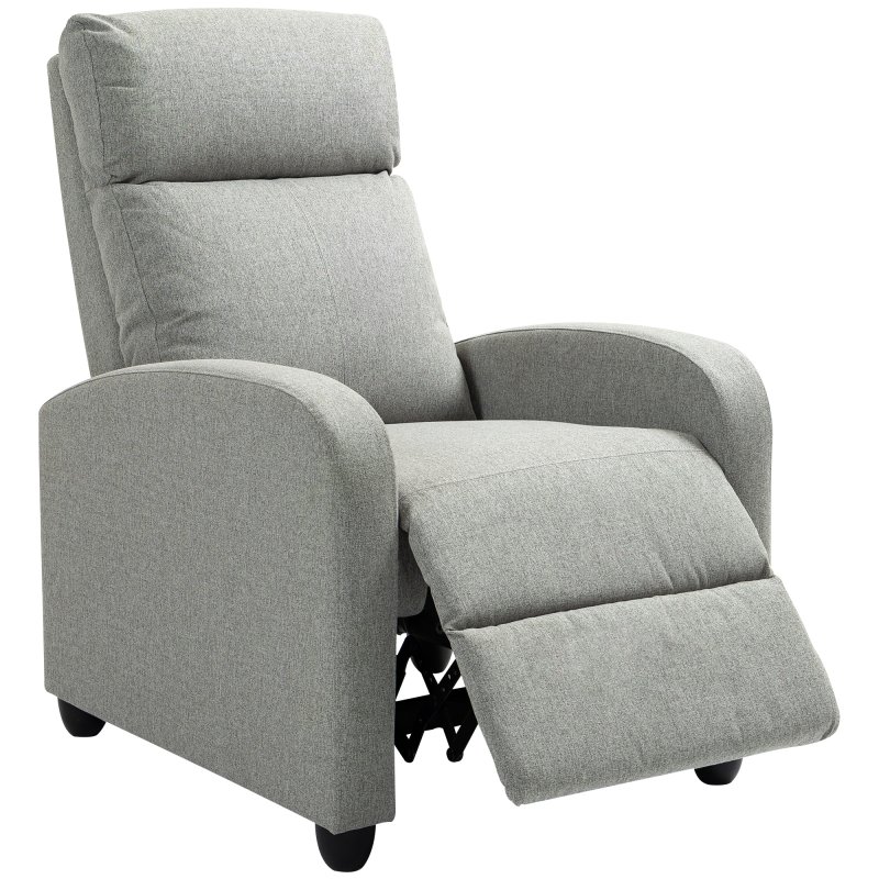 HOMCOM Push Back Recliner Armchair, Linen Fabric Reclining Chair with Adjustable Leg Rest, Single Padded Seat Sofa Lounge for Living Room, Bedroom, Light Grey