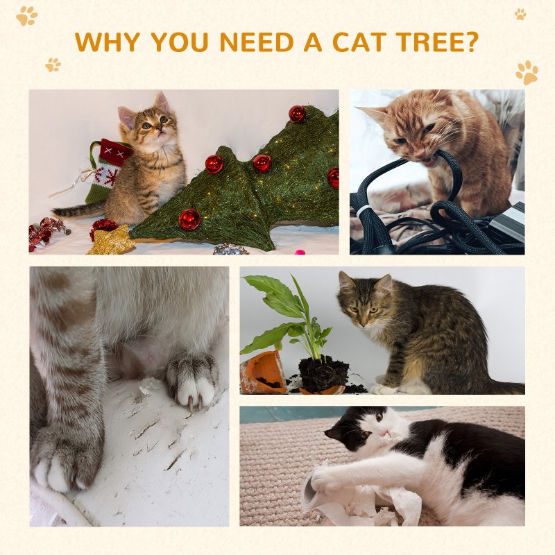 PawHut Cat Tree for Indoor Cats, 173 cm Cat Tower Scratching Post, Tall Climbing Tower, Activity Centre House, Cream