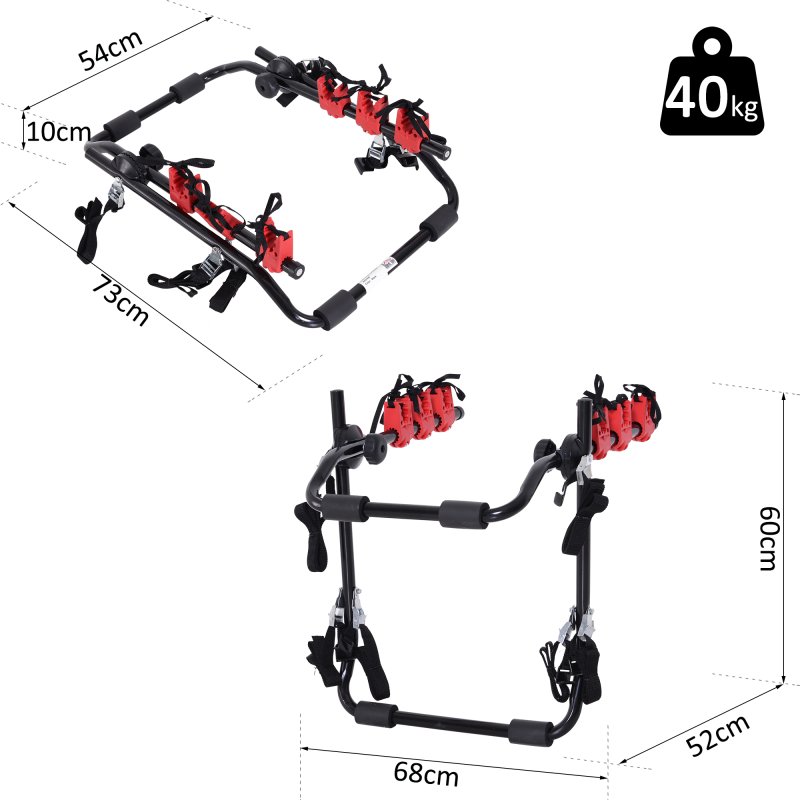 HOMCOM Foldable 3 Bike Carrier Rear Hitch Mount Bicycle Rack W/ Straps Car Trunk SUV Travel Transit