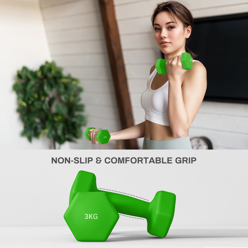 SPORTNOW Hex Dumbbells Set with Dumbbell Rack, Hand Weights for Home Gym Strength Training, 2 x 1kg, 2 x 2kg, 2 x 3kg