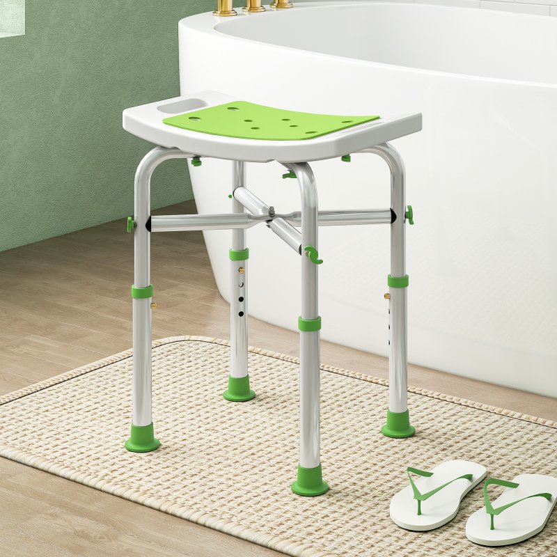 HOMCOM Shower Chair for the Elderly and Disabled, Adjustable Padded Shower Stool with Built-in Handle and Non-slip Suction Foot Pads, Green