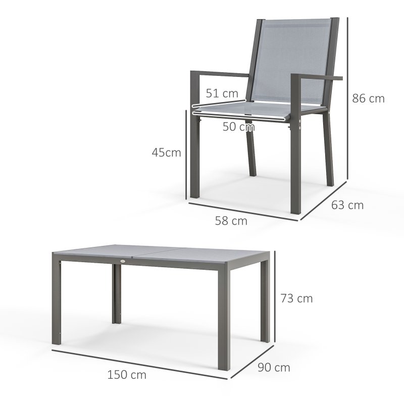 Outsunny 6 Seater Garden Dining Set with Stackable Armchairs, WPC Top Dining Table, Outdoor Table and Chairs, Garden Furniture Set, Light Grey