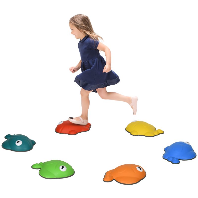 AIYAPLAY Stepping Stones Kids, 6 Pcs Goldfish Shaped Balance Stepping Stones for Sensory with Non-slip Edge, Outdoor Indoor Obstacle Course Stackable Balance Blocks, River Stones