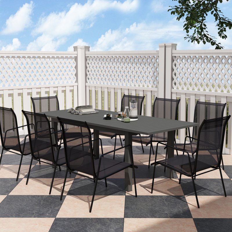 Outsunny Extending Garden Table, Full Aluminium Outdoor Dining Table with Slatted Top, for Patio, Balcony, 160/220 x 90 x 73 cm, Grey