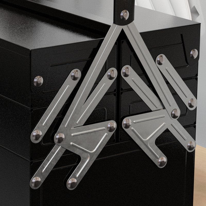 DURHAND Metal Tool Box 3 Tier 5 Tray Professional Portable Storage Cabinet Workshop Cantilever Toolbox with Carry Handle, 45cmx20cmx34.5cm, Black